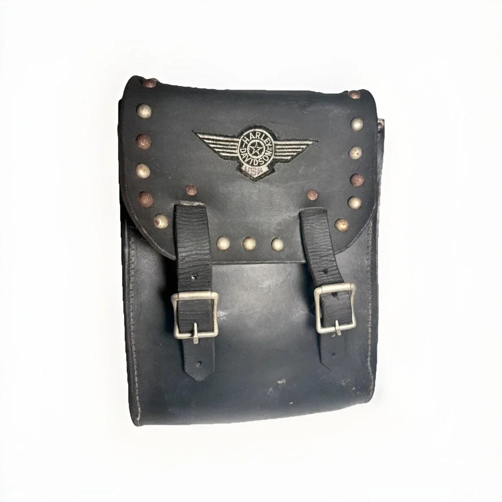 Vintage Harley-Davidson Leather Solo Saddlebag Black Studded Left Side 12